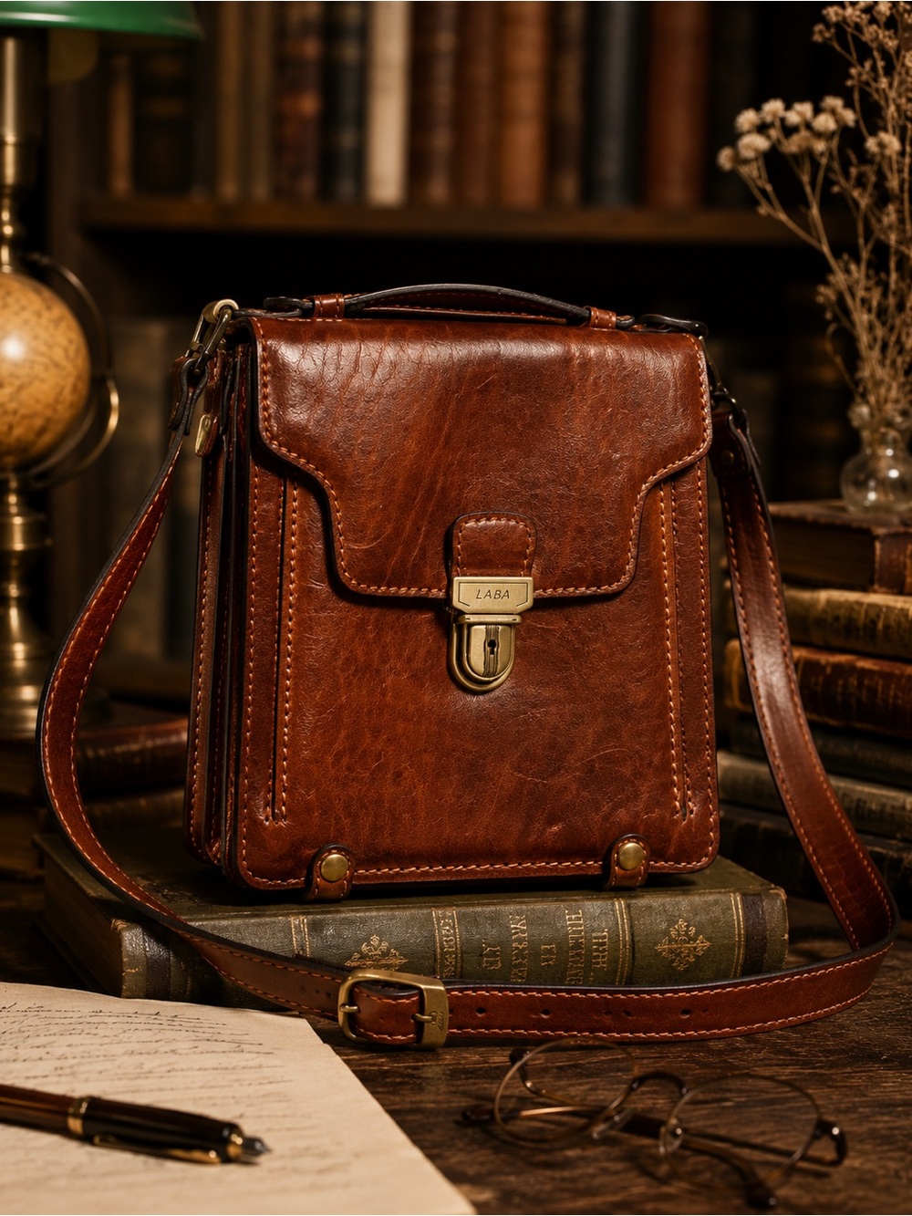 LABA Genuine Leather Crossbody Satchel Messenger Bag Brown Vintage Distressed